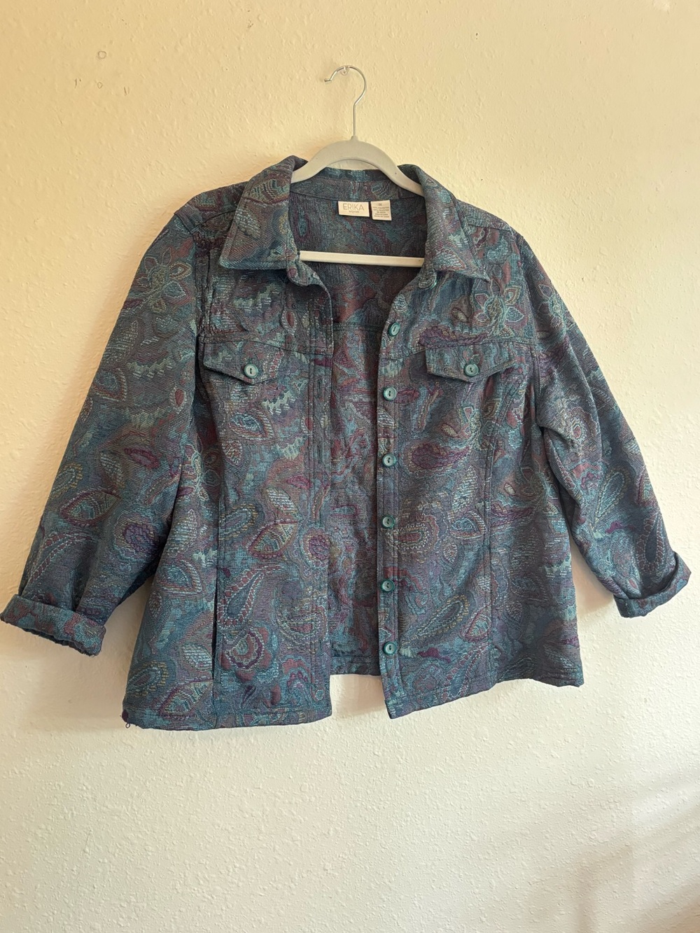 Erika Teal & Purple Paisley Button-Front Woven Jacket